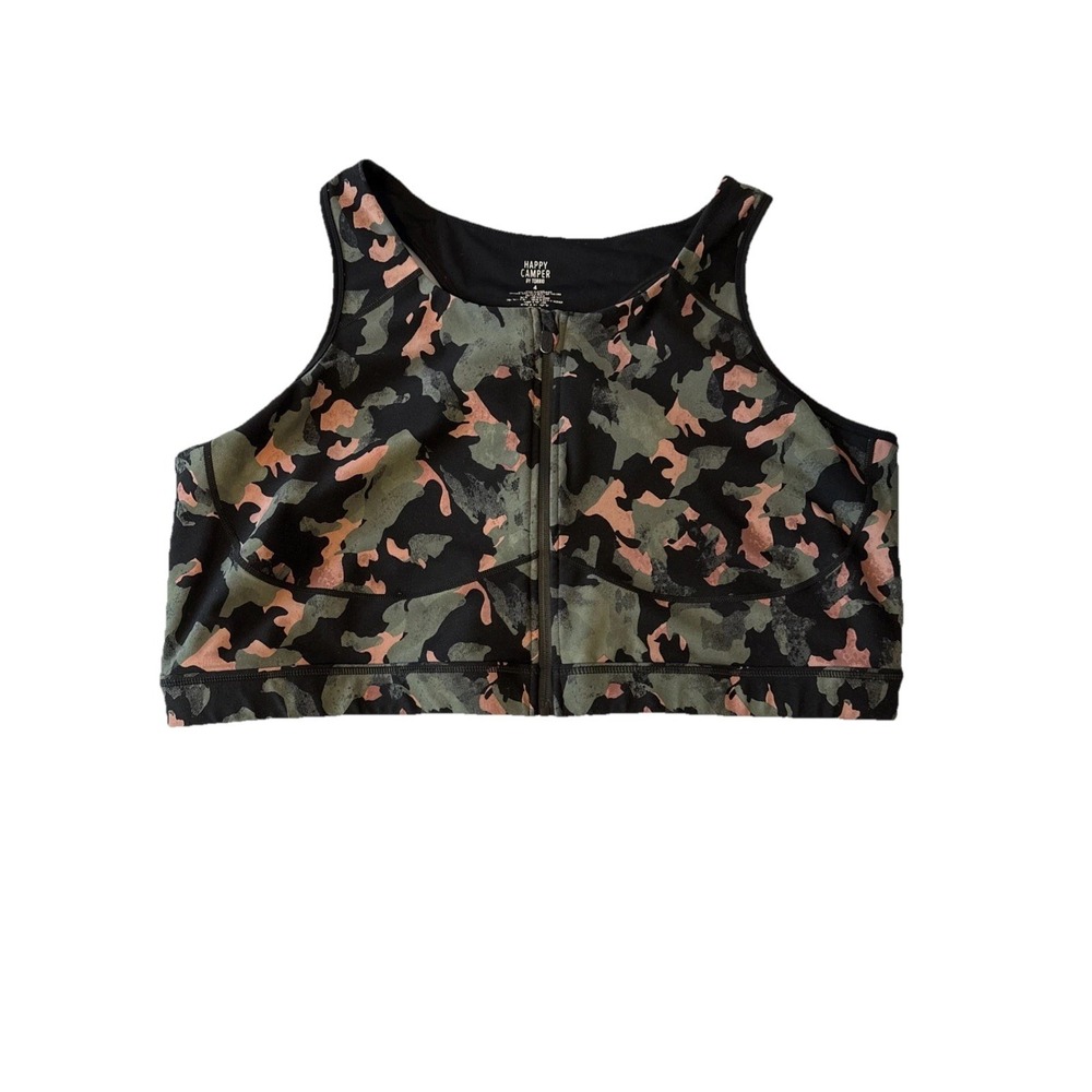 Torrid Happy Camper Camo Active Sports Bra Front Zipper Plus Size 4 Hiking Gym